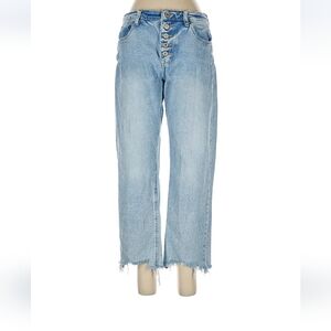 Kancan Juniors Straight Cropped Distressed Raw Hem Jeans